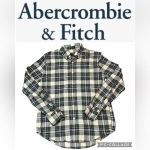Abercrombie & Fitch Men's Green ,Navy and Cream Plaid Shirt
